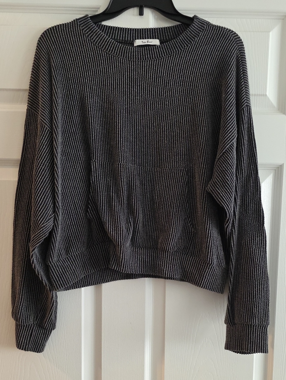 Tres Bien Otto Ribbed Oversized Knit Cropped Sweater Charcoal Grey M